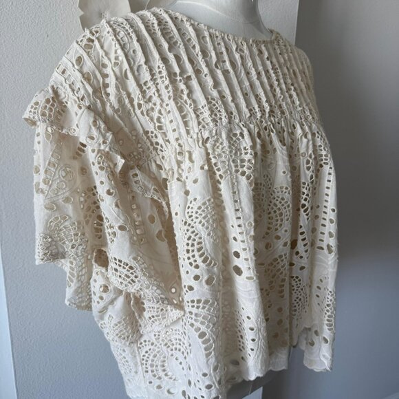 🌼 Farm Rio Embroidered Eyelet Top – Cream Lace Boho Blouse (Like New!) - Picture 4 of 7